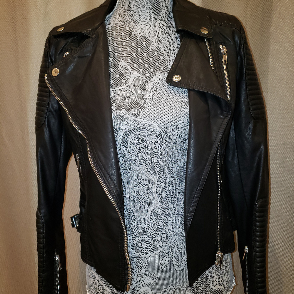 TOBI - Pleather Black Bomber Jacket - Size XS